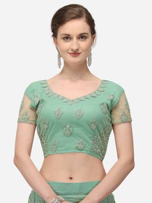 Light-green embroidered net semi stitched lehenga 3