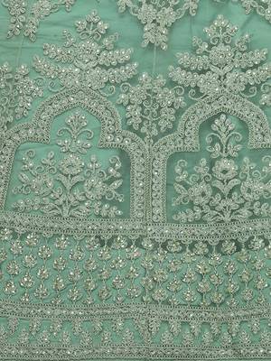 Light-green embroidered net semi stitched lehenga 4