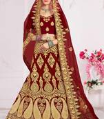 Maroon embroidered velvet semi stitched lehenga