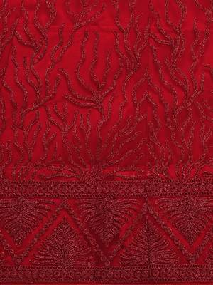 Red embroidered net semi stitched lehenga 4
