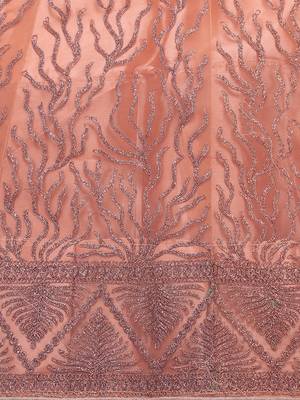 Peach embroidered net semi stitched lehenga 4