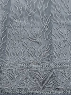 Grey embroidered net semi stitched lehenga 4