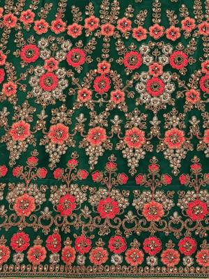 Green embroidered net semi stitched lehenga 4