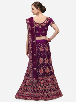 Purple embroidered net semi stitched lehenga 2