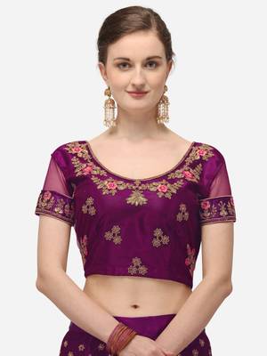 Purple embroidered net semi stitched lehenga 3