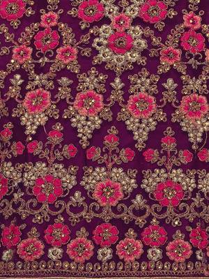 Purple embroidered net semi stitched lehenga 4