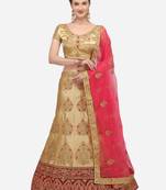 Beige embroidered silk semi stitched lehenga