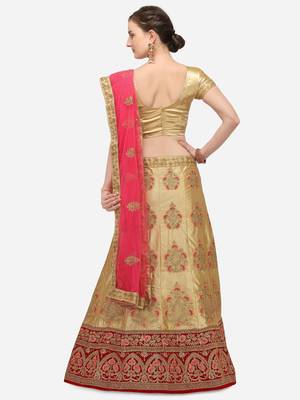 Beige embroidered silk semi stitched lehenga 2