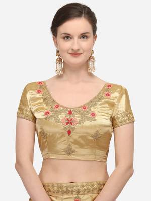 Beige embroidered silk semi stitched lehenga 3