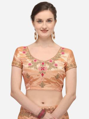 Peach embroidered silk semi stitched lehenga 3