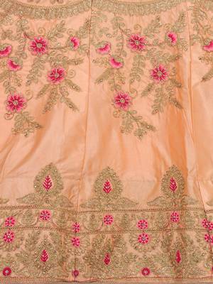 Peach embroidered silk semi stitched lehenga 4