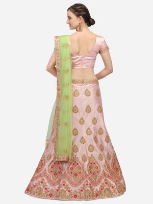 Pink embroidered silk semi stitched lehenga 2