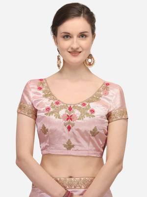 Pink embroidered silk semi stitched lehenga 3