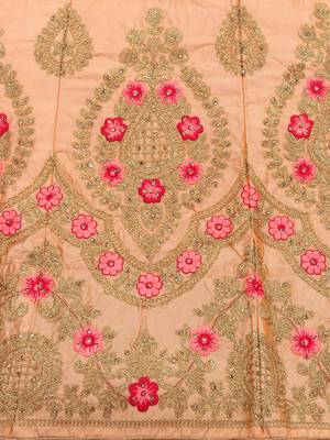 Peach embroidered silk semi stitched lehenga 4
