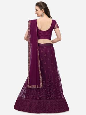 Purple embroidered net semi stitched lehenga 2