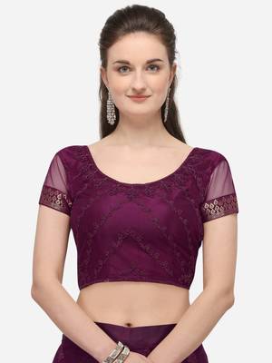 Purple embroidered net semi stitched lehenga 3