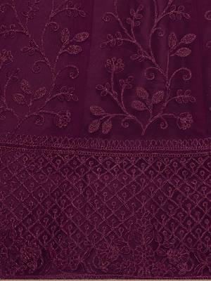 Purple embroidered net semi stitched lehenga 4