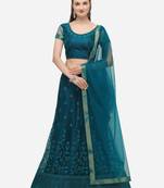 Blue embroidered net semi stitched lehenga