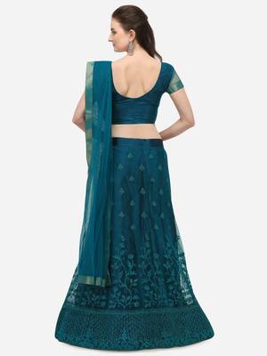 Blue embroidered net semi stitched lehenga 2