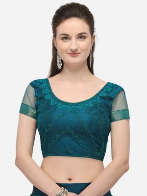 Blue embroidered net semi stitched lehenga 3