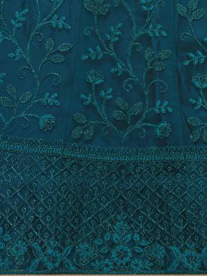 Blue embroidered net semi stitched lehenga 4