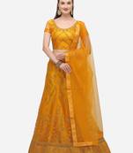 Yellow embroidered net semi stitched lehenga
