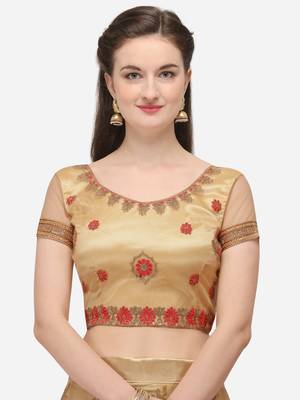 Beige embroidered net semi stitched lehenga 3