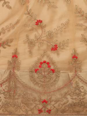 Beige embroidered net semi stitched lehenga 4