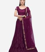 Purple embroidered net semi stitched lehenga