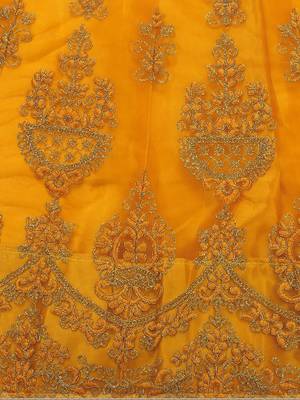 Yellow embroidered net semi stitched lehenga 4