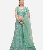 Sea-green embroidered net semi stitched lehenga
