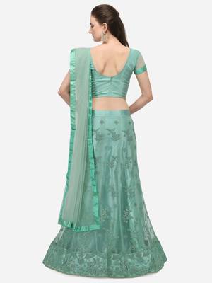 Sea-green embroidered net semi stitched lehenga 2