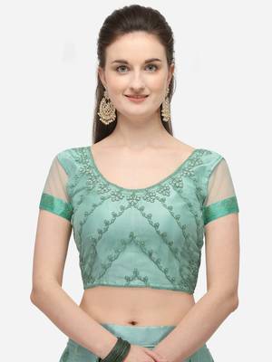 Sea-green embroidered net semi stitched lehenga 3