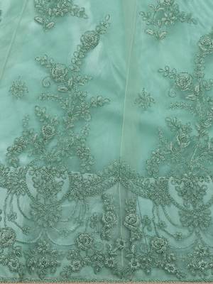 Sea-green embroidered net semi stitched lehenga 4