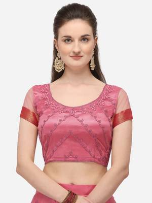 Pink embroidered net semi stitched lehenga 3
