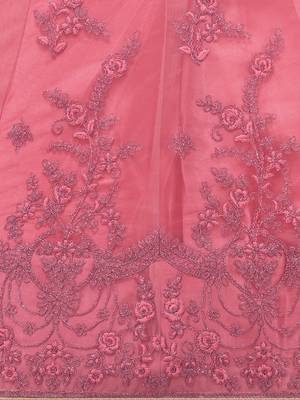 Pink embroidered net semi stitched lehenga 4