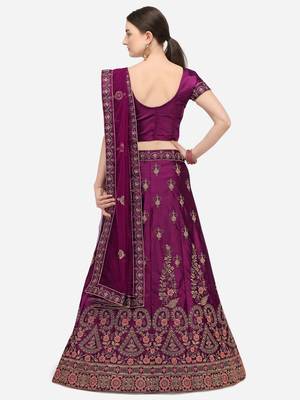 Purple embroidered silk semi stitched lehenga 2