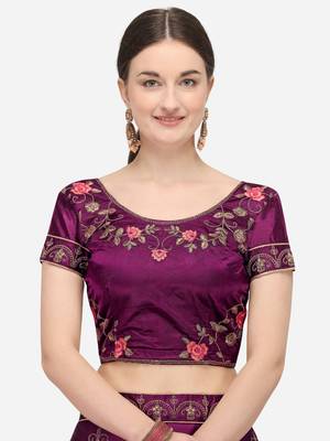 Purple embroidered silk semi stitched lehenga 3