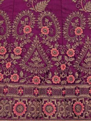 Purple embroidered silk semi stitched lehenga 4