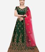 Green embroidered silk semi stitched lehenga