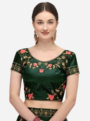 Green embroidered silk semi stitched lehenga 3