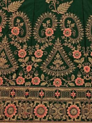 Green embroidered silk semi stitched lehenga 4
