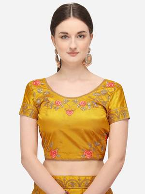Yellow embroidered silk semi stitched lehenga 3