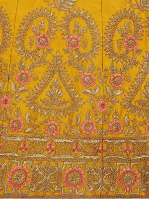 Yellow embroidered silk semi stitched lehenga 4