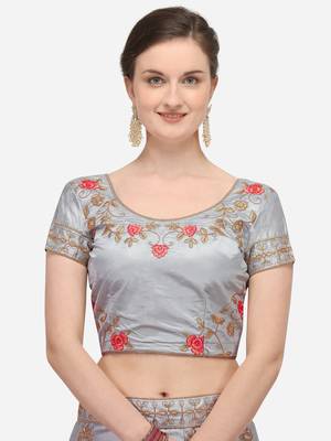 Grey embroidered silk semi stitched lehenga 3