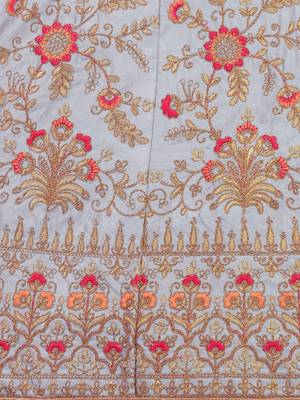 Grey embroidered silk semi stitched lehenga 4