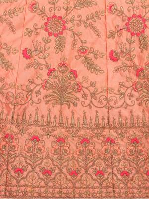 Peach embroidered silk semi stitched lehenga 4