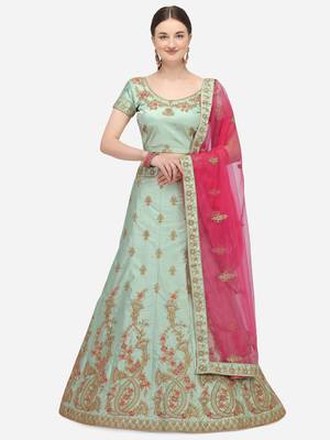 Light-green embroidered silk semi stitched lehenga 1