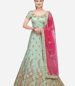 Light-green embroidered silk semi stitched lehenga