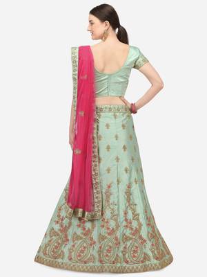 Light-green embroidered silk semi stitched lehenga 2